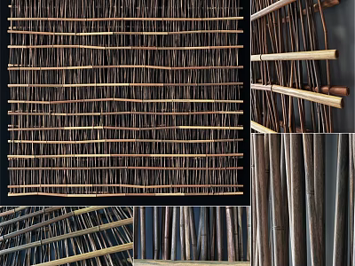 Natural Woven Bamboo Wall Decor With Rustic Texture And Wooden Frame 3d model