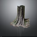 Tree Stump Sculpture With Textured Surface Green Brown Tones Root Like Base On Black Background