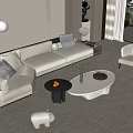 Modern White Sectional Sofa And Coffee Tables With Throw Pillows Floor Lamp And Armchair