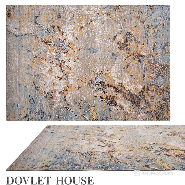Square Rug With Abstract Gray Gold Blue Artistic Pattern For Modern Decor 3d model 
