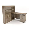 L Shaped Wooden Modern Office Desk With Open Shelves Cabinet Door And Three Drawers Unit