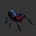 Giant Blue Striped Spider With Red Eyes And Long Legs In 3D Render