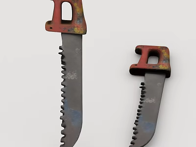 Hardware Tools Featuring Large And Small Saws With Red Handles And Metal Blades 3d model