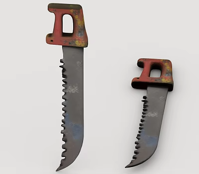 Hardware Tools Featuring Large And Small Saws With Red Handles And Metal Blades 3d model
