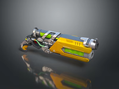 Futuristic Sci Fi Weapon with Yellow Green Accents Mechanical Structure And Barrel Design 3d model