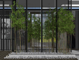 Modern bamboo courtyard bamboo stone gardening landscape 3d model