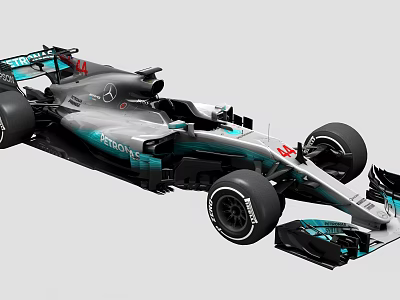 Mercedes Formula 1 Race Car With Silver Blue Aerodynamic Design And Tires 3d model