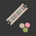 Colorful Macarons In Box Packaging With Three Pastel Colored Sweet French Dessert Treats