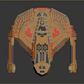 Lego Style Yellow Red Interstellar Spaceship With Detailed Cockpit And Engine Design