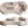 Modern Beige Sectional Sofa With Curved Design Pillows And Throw Blanket 3d model
