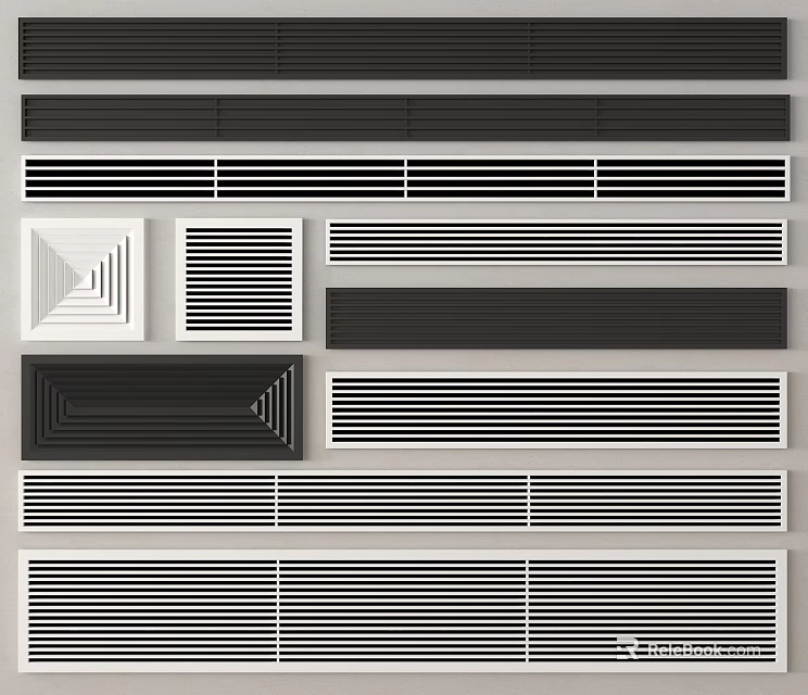 Different Shapes And Grille Designs of Air Conditioner Vents With Color Options 3d model 