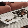 Black And White Marble Coffee Table With Small Plant Bowl Magazines By Brown Sofa