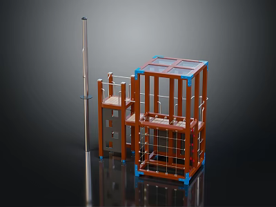 Red Outdoor Children's Playground Equipment With Multiple Frame Structures And Tall Pole 3d model