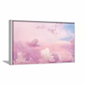 Pastel Pink And Blue Cloudy Sky Landscape Painting With Soft Clouds For Wall Decor