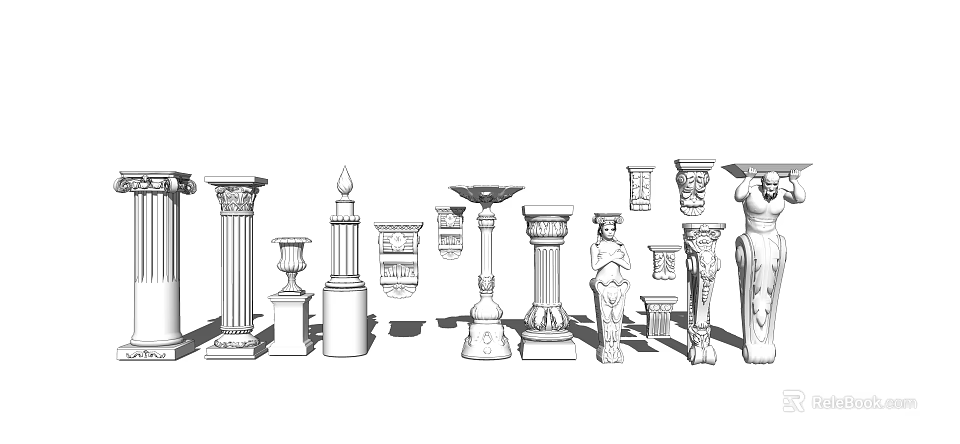 Roman Columns in Various Classical Styles with Intricate Decorative Details 3d model