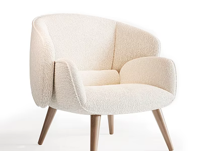 Plush Cream Single Sofa with Curved Armrests and Wooden Legs in Modern Style 3d model