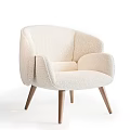 Plush Cream Single Sofa with Curved Armrests and Wooden Legs in Modern Style