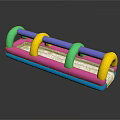 Colorful Inflatable Play Equipment Featuring Pink Blue Green Yellow Rings And Long Slide Design