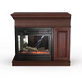 Wooden Fireplace Unit With Black Glass Doors Side Cabinet And Simulated Flames