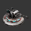 Futuristic Mechanical Device With Metallic Circular Base And Blue Glowing Lights