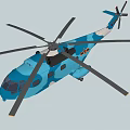 Blue Helicopter Featuring Camouflage Design Rotors Fuselage Cockpit Windows And Landing Gear