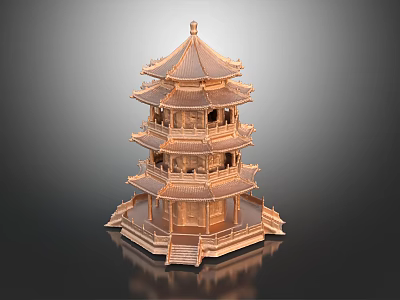 Traditional Chinese Multi tiered Pagoda With Ornate Eaves Stone Steps And Decorative Base 3d model