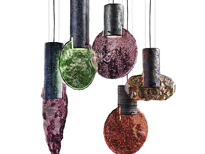 Colorful Modern Glass Pendant Lights With Various Decorative Shapes And Hanging Design 3d model