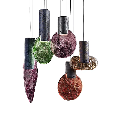 Colorful Modern Glass Pendant Lights With Various Decorative Shapes And Hanging Design 3d model