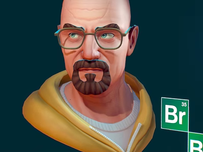 3D Character Wearing Yellow Hoodie Glasses And Beard With Bromine Element Symbols 3d model