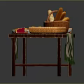 Assorted Breads Cookies Pie Breadsticks and Pastries on Table with Green Tablecloth Trays and Plates