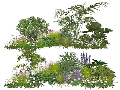 Lush Plant Combination Featuring Green Shrubs Colorful Flowers And Leafy Plants 3d model