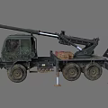 Military Camouflage Truck Equipped With Crane And Cargo Boxes On Flatbed