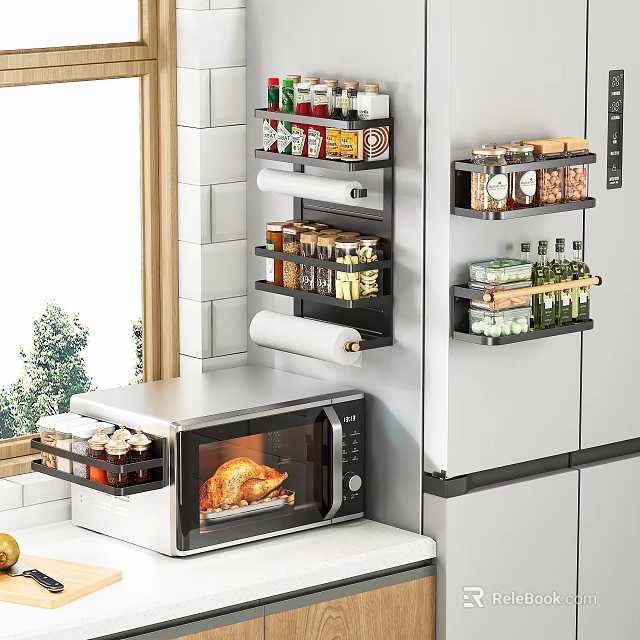 Modern Kitchen Wall Mounted Display Shelves Organizing Spices Food Jars And Cooking Supplies 3d model 