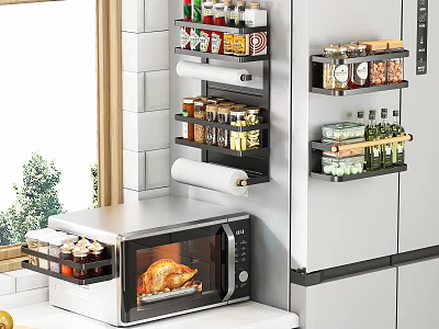 Modern Kitchen Wall Mounted Display Shelves Organizing Spices Food Jars And Cooking Supplies 3d model