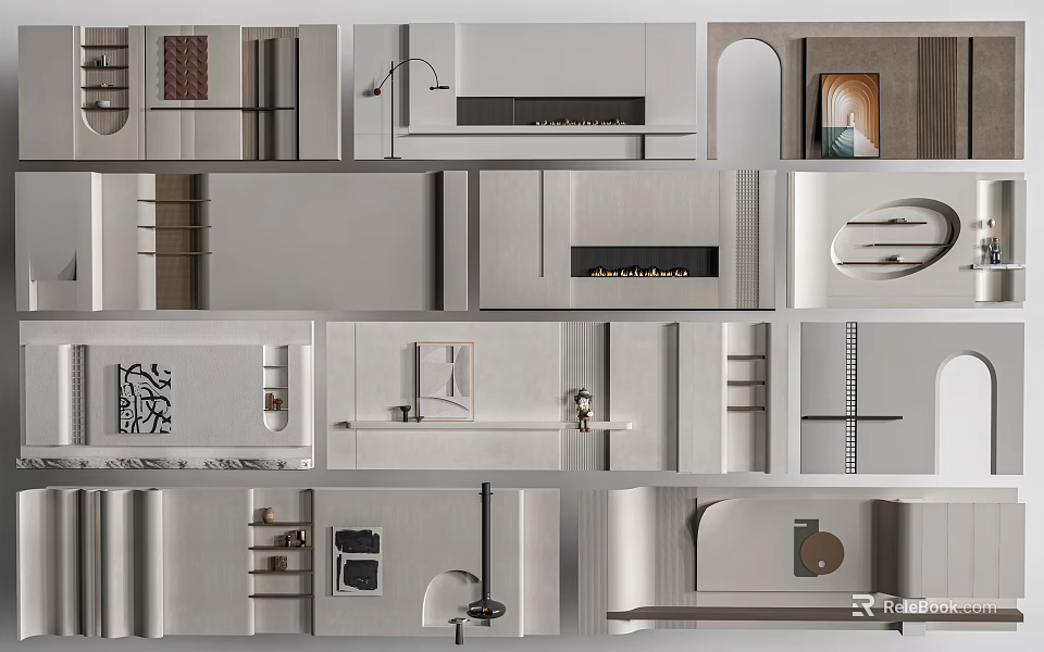 Modern Open Kitchen Interior With Island Counter Cabinets And Appliances 3d model 