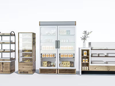 Modern Retail Display Cabinets And Shelves With Glass Doors Wooden Frames And Multi layer Storage 3d model