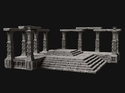 Ancient Architecture Structure With Intricate Stone Pillars And Carved Stone Steps 3d model