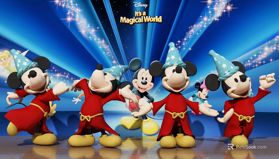 Disney Magical World Mickey Mouse Characters With Party Hats And Sparkling Lights 3d model 