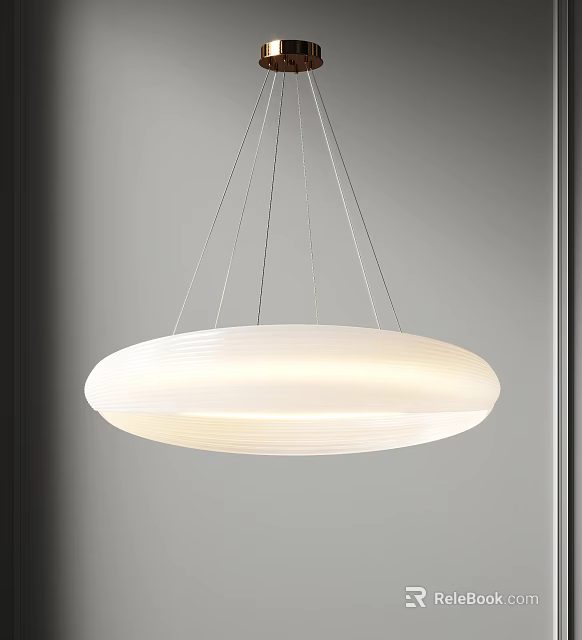 Modern White Circular Pendant Light with Thin Hanging Cords and Soft Illumination 3d model 