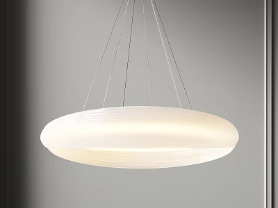Modern White Circular Pendant Light with Thin Hanging Cords and Soft Illumination 3d model