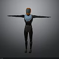 Humanoid Robot Character With Black Outfit Blue Orange Accents And Extended Arms