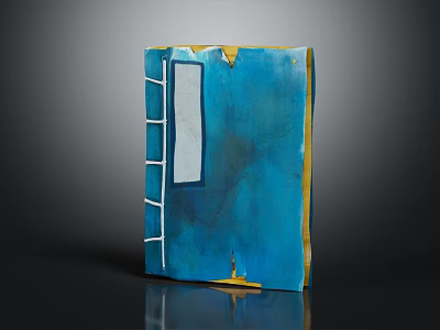 Blue 3D Decorative Sculpture With Ladder Like White Lines Yellow Trim And Textured Surface 3d model