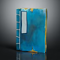 Blue 3D Decorative Sculpture With Ladder Like White Lines Yellow Trim And Textured Surface