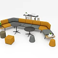 Modern L Shaped Sofa Coffee Table Set With Orange Gray Upholstery Stools And Plants 3d model