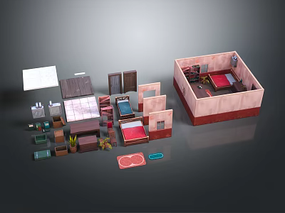 3D Room Components Including Doors Windows Floor Panels And Wall Sections For Interior Design 3d model