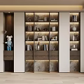 Modern Bookcase With Shelves Books Decorative Items And Wooden Panels