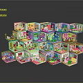 Cartoon Scenes With Colorful Stacked Mini Rooms And Various Interior Designs