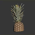 Fresh Ripe Pineapple With Green Leafy Top On Black Surface With Reflection