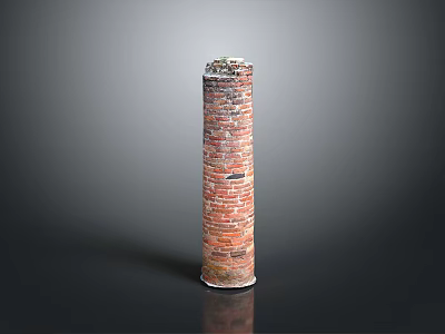 Old Red Brick Chimney Structure With Weathered Top Isolated On Gray Background With Shadow 3d model