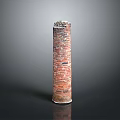 Old Red Brick Chimney Structure With Weathered Top Isolated On Gray Background With Shadow 3d model